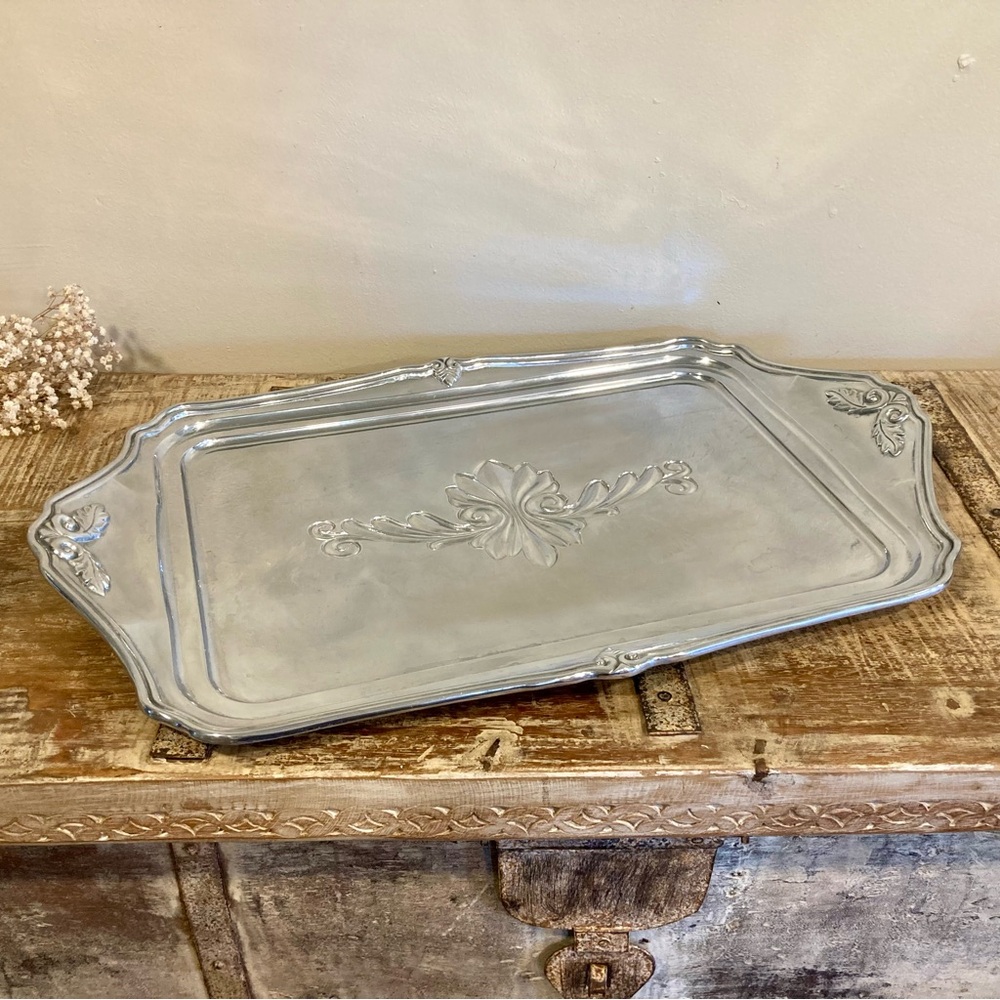 Lenox Butlers Pantry Metal Silvertone Serving Tray 24.5 x 15.5" Large Platter